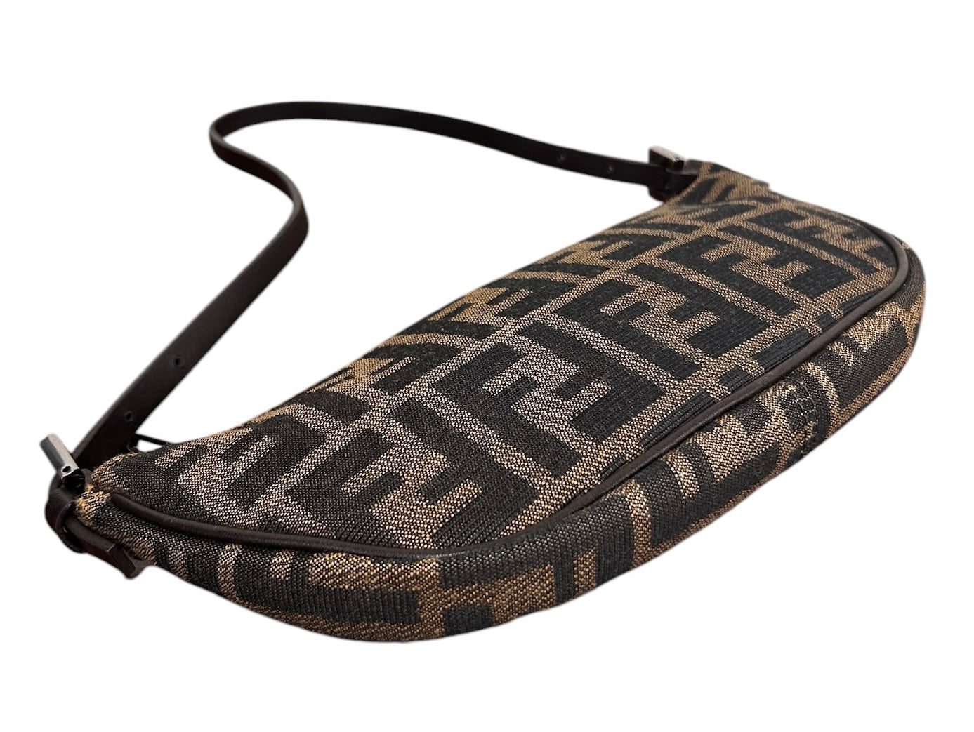 Fendi Vintage Brown Zucca Monogram Medium Half Moon Boat Shoulder Pochette Bag
