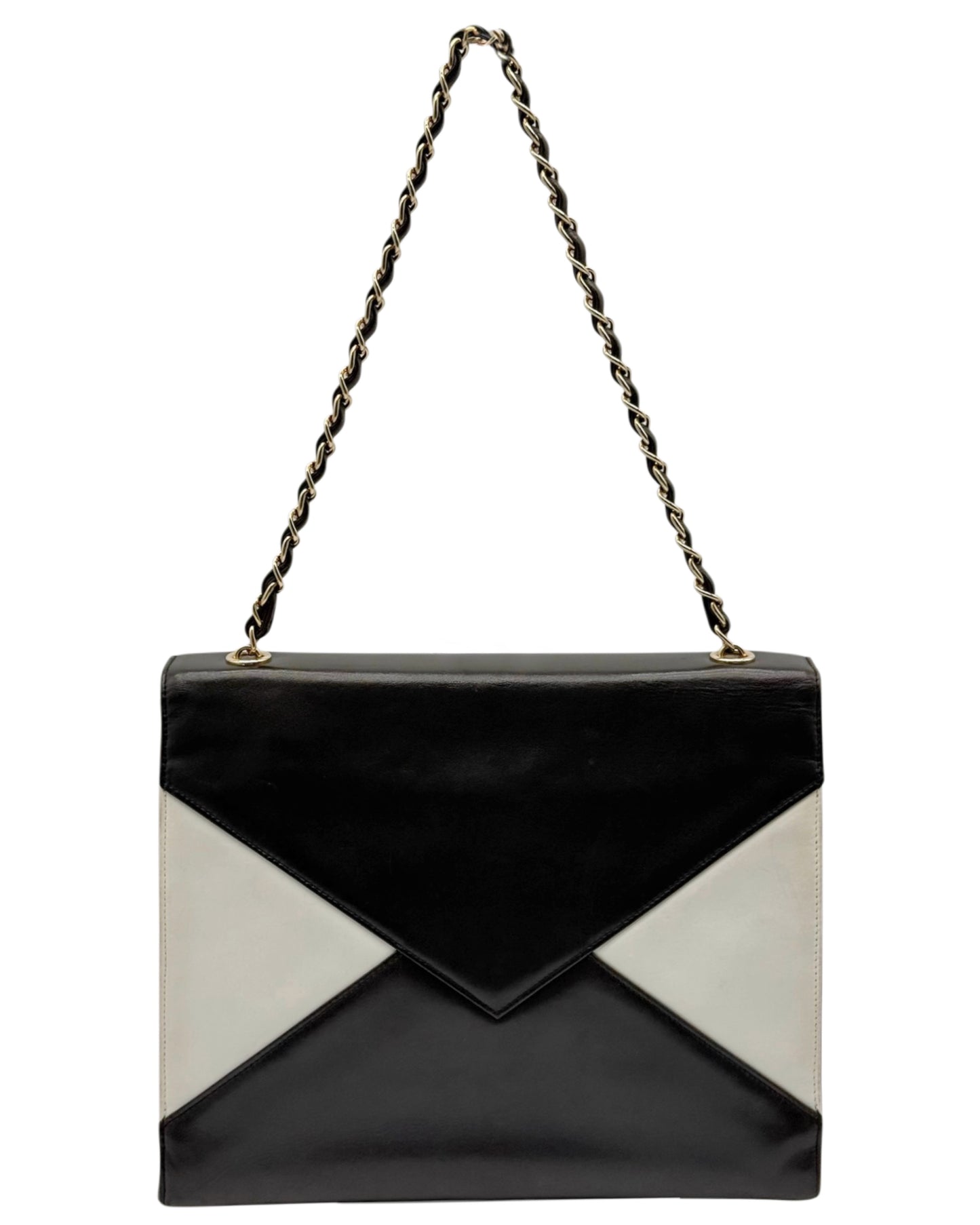 Chanel Vintage 90s Black and White Lambskin Envelope Flap Shoulder Bag w 24K GPHW
