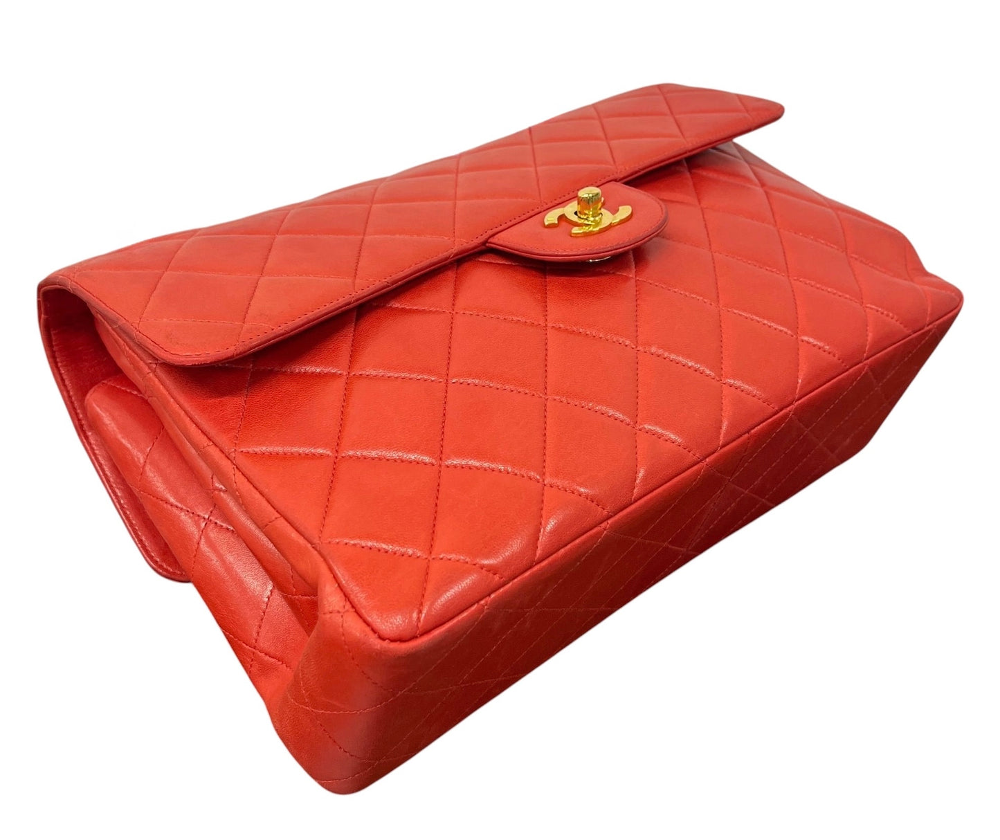 Chanel Vintage 90s Red Quilted Lambskin Maxi Two-Faced Double Sided Classic Flap Bag with 24K GPHW 