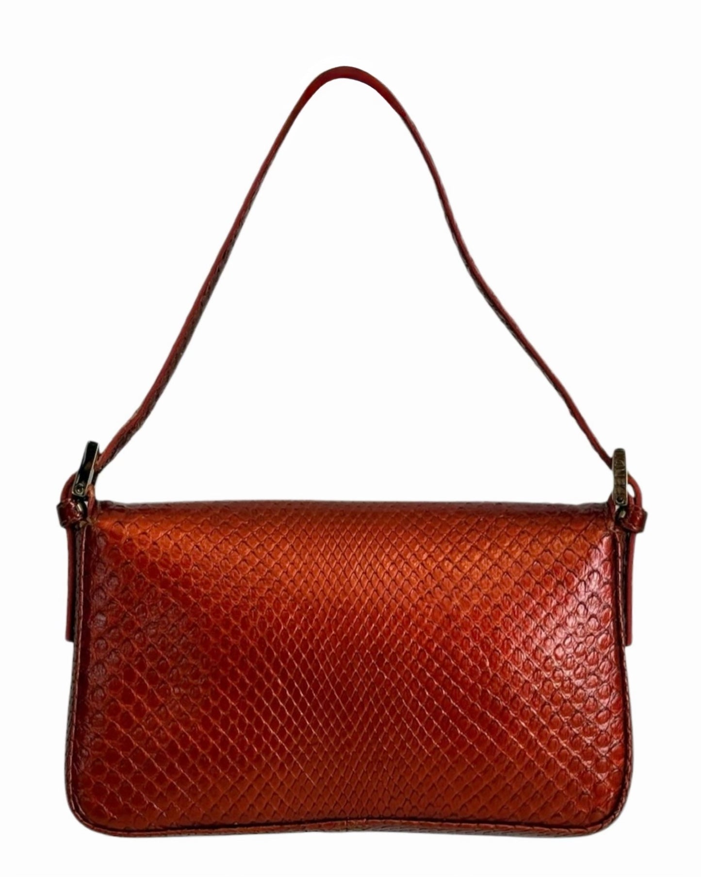 Fendi Vintage Burnt Orange Python Mini Baguette Shoulder Bag
