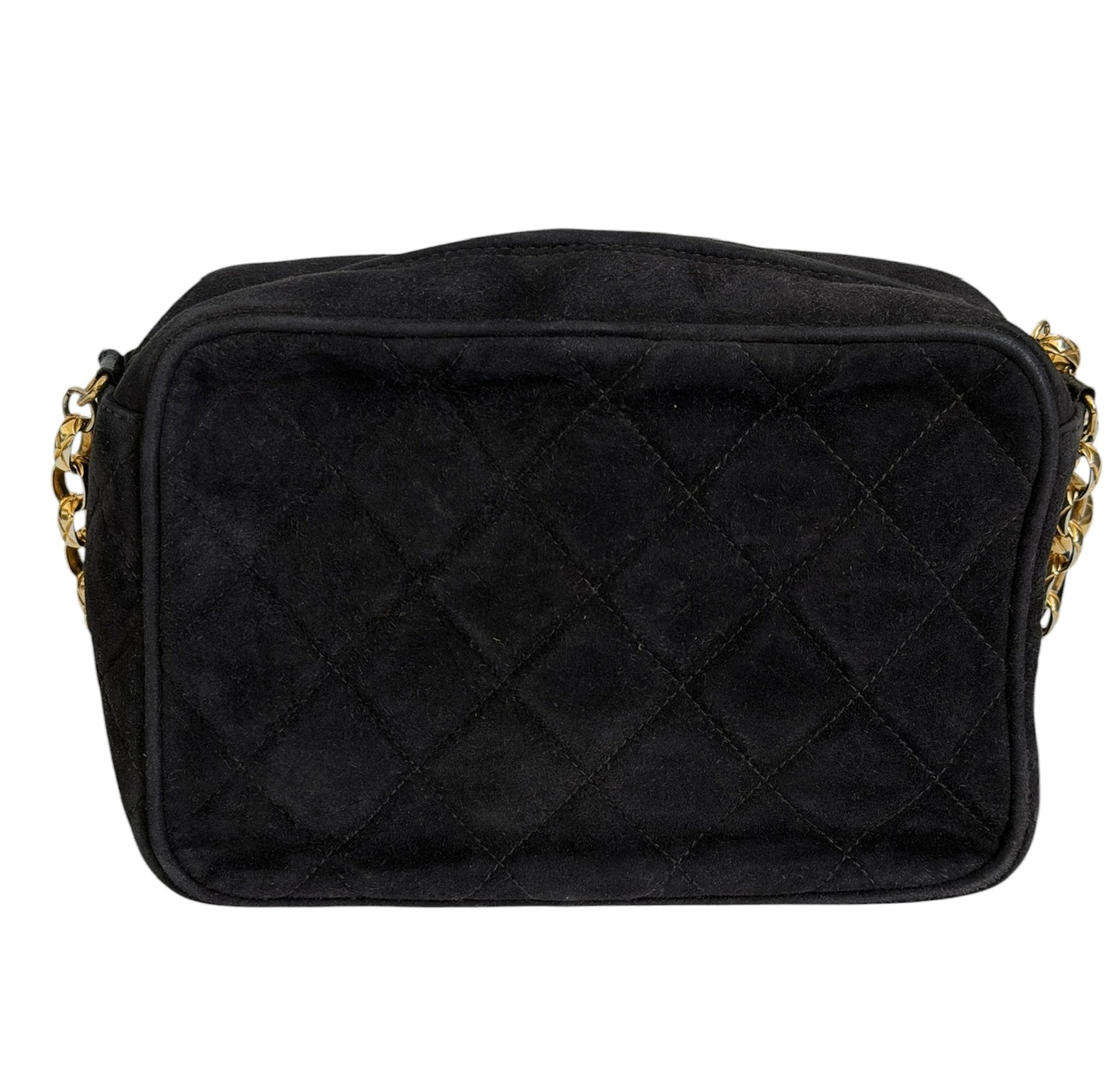 Chanel Vintage 1992 Black Quilted Suede Tassel Camera Bag with 24K GPHW 