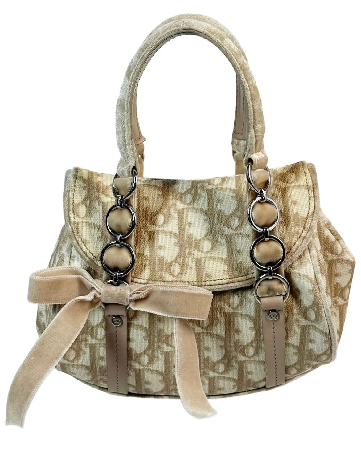 Dior Vintage 2005 Beige Diorissimo Monogram Canvas Mini Romantique Velvet Bow Top Handle bag