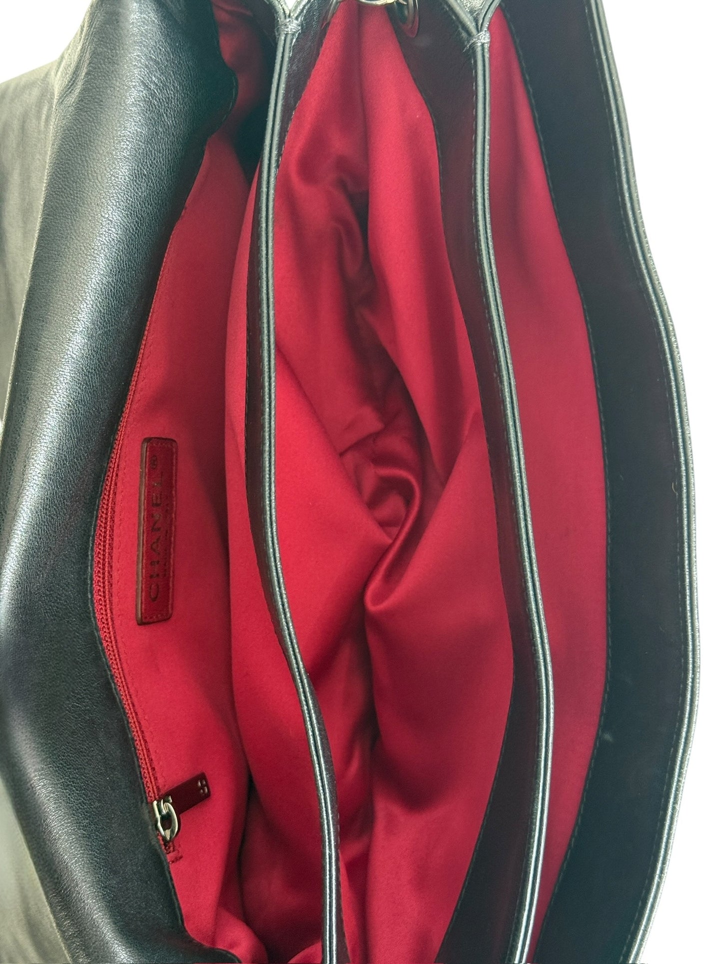 Chanel Black Lambskin Fuchsia Tweed Camelia Large Shoulder Flap Bag