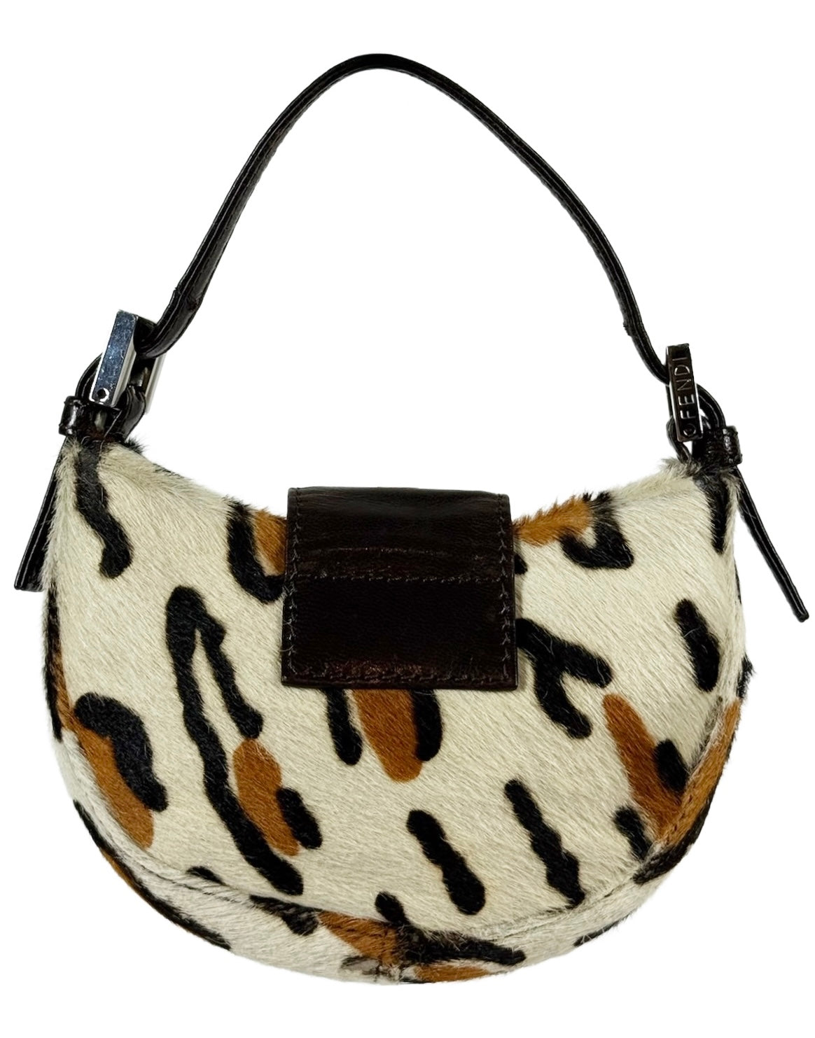 Fendi Vintage White Leopard Print Pony Hair Mini Croissant Baguette