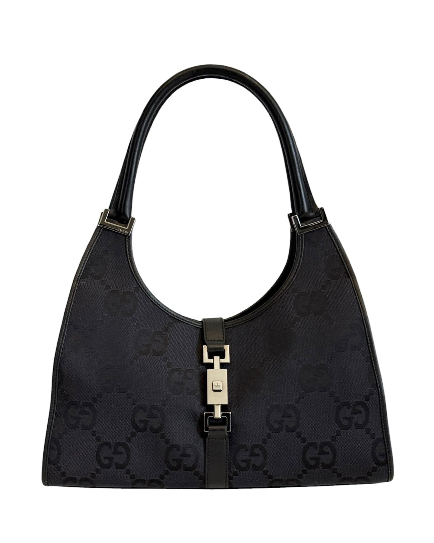 Gucci Vintage Black Jumbo GG Monogram Medium Jackie Shoulder Bag