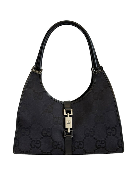 Gucci Vintage Black Jumbo GG Monogram Medium Jackie Shoulder Bag