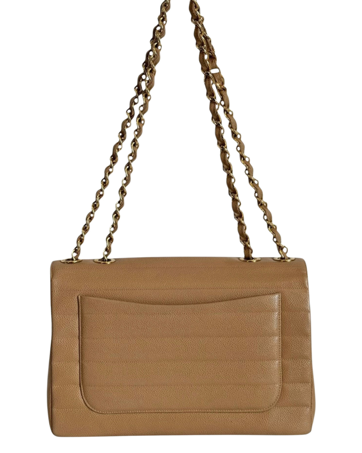 Chanel Vintage 1994-1996 Beige Horizontal Quilted Caviar Leather Jumbo Single Flap Bag with 24K GPHW