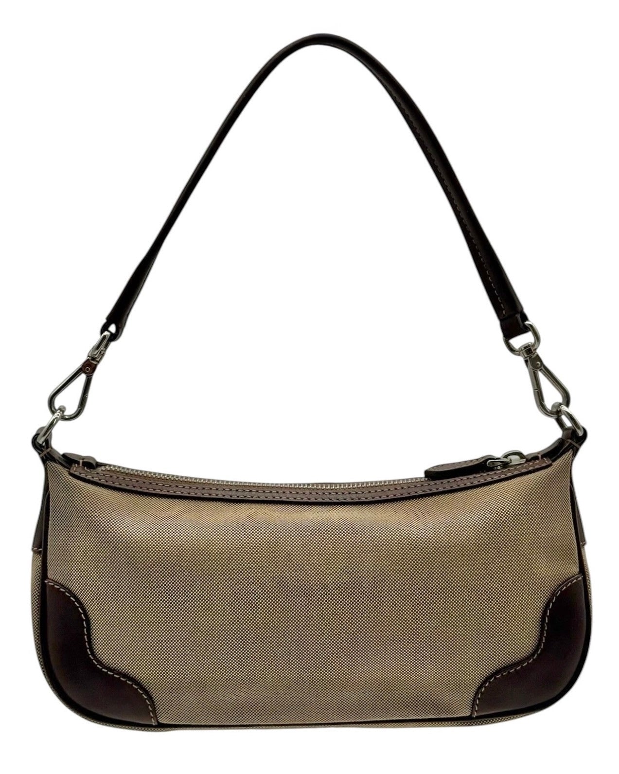 Prada Beige Jacquard Canapa Canvas Shoulder Pochette Bag