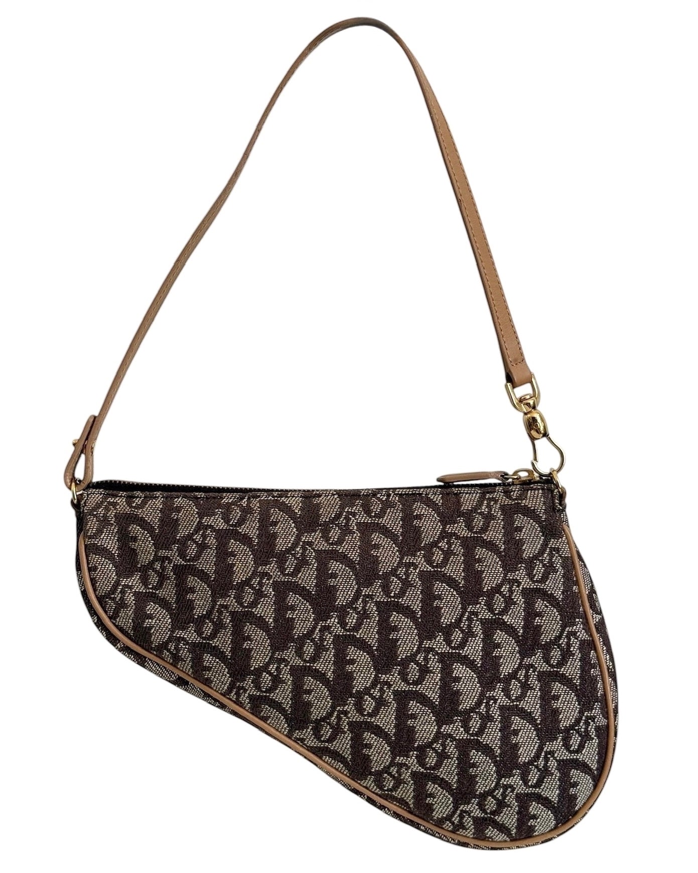 Dior Vintage 2001 Brown Trotter Monogram Mini Saddle Pochette Shoulder Bag