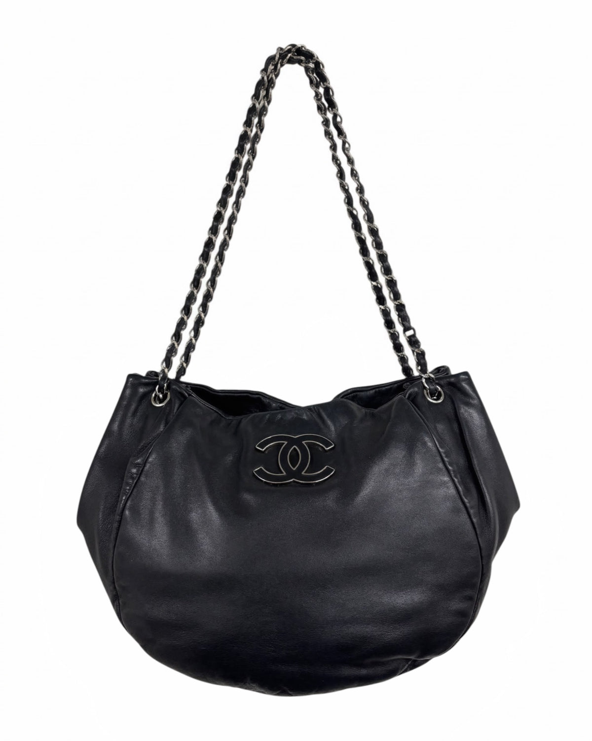 Chanel Vintage 00s Black Ultra Soft Lambskin Leather Medium Senual CC Shoulder Hobo Tote Bag