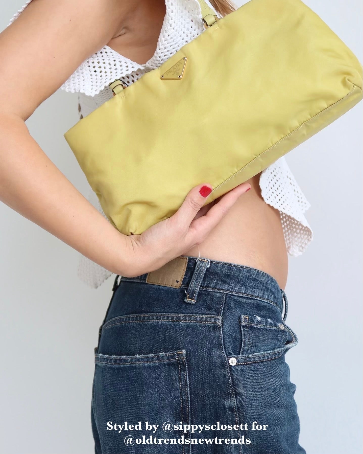 Prada Vintage Neon Yellow Tessuto Nylon East West Shoulder Bag