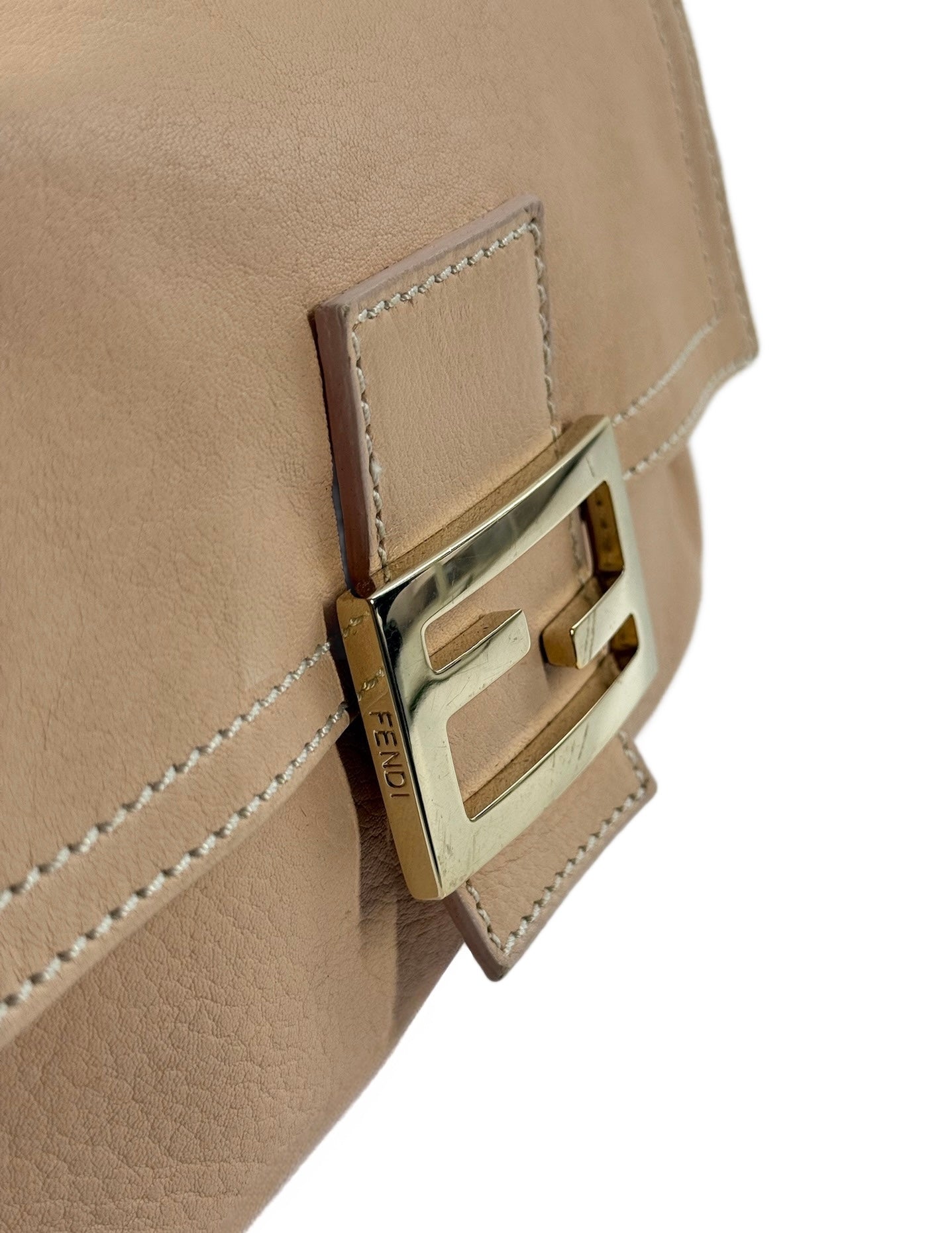 Fendi Vintage Baby Pink Calfskin Leather Stitch Mini Mamma Baguette Shoulder Bag