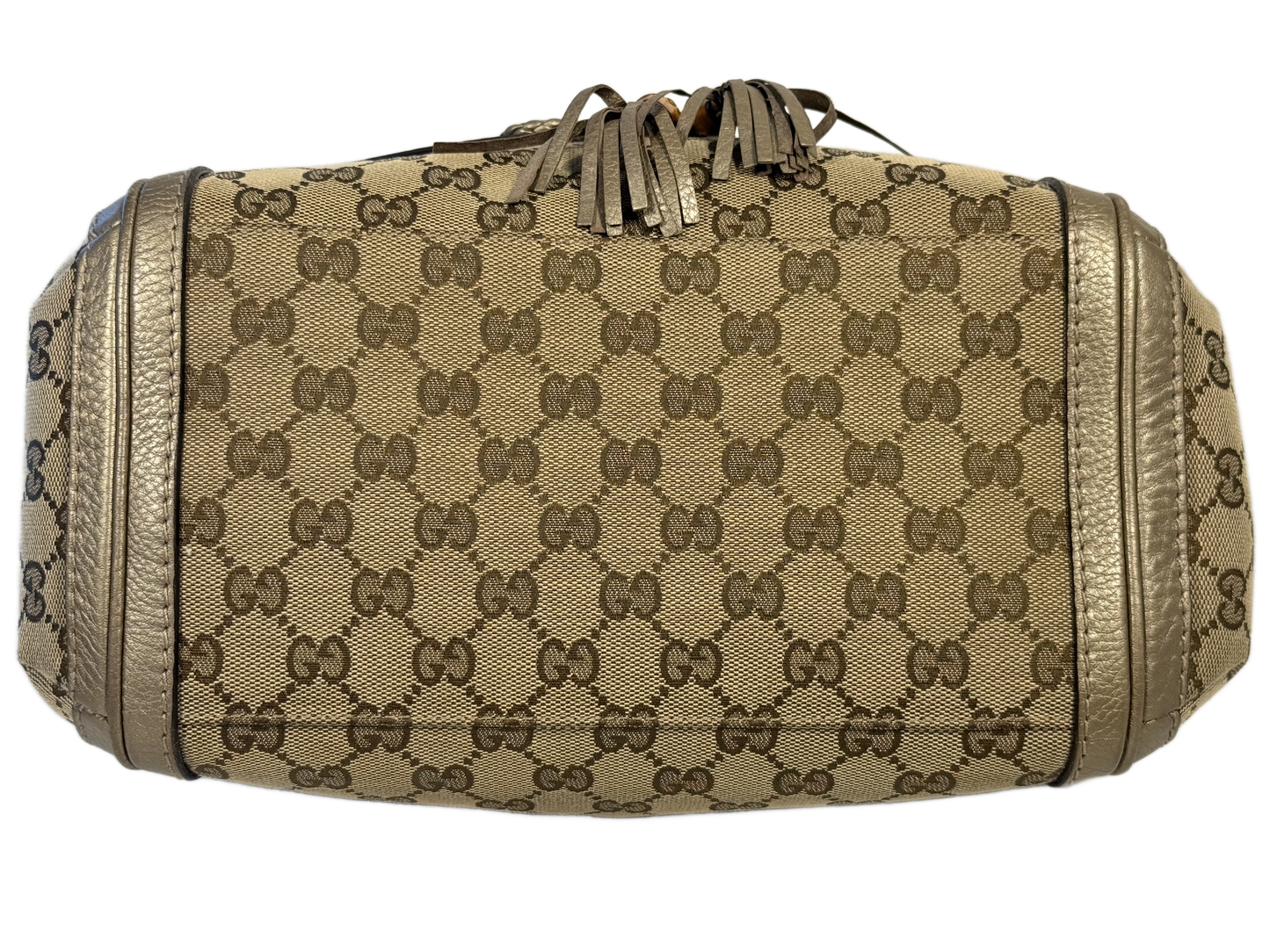 Gucci Vintage Brown GG Monogram Canvas & Gold Leather Bella Bow Flap Medium Shoulder & Crossbody Bag