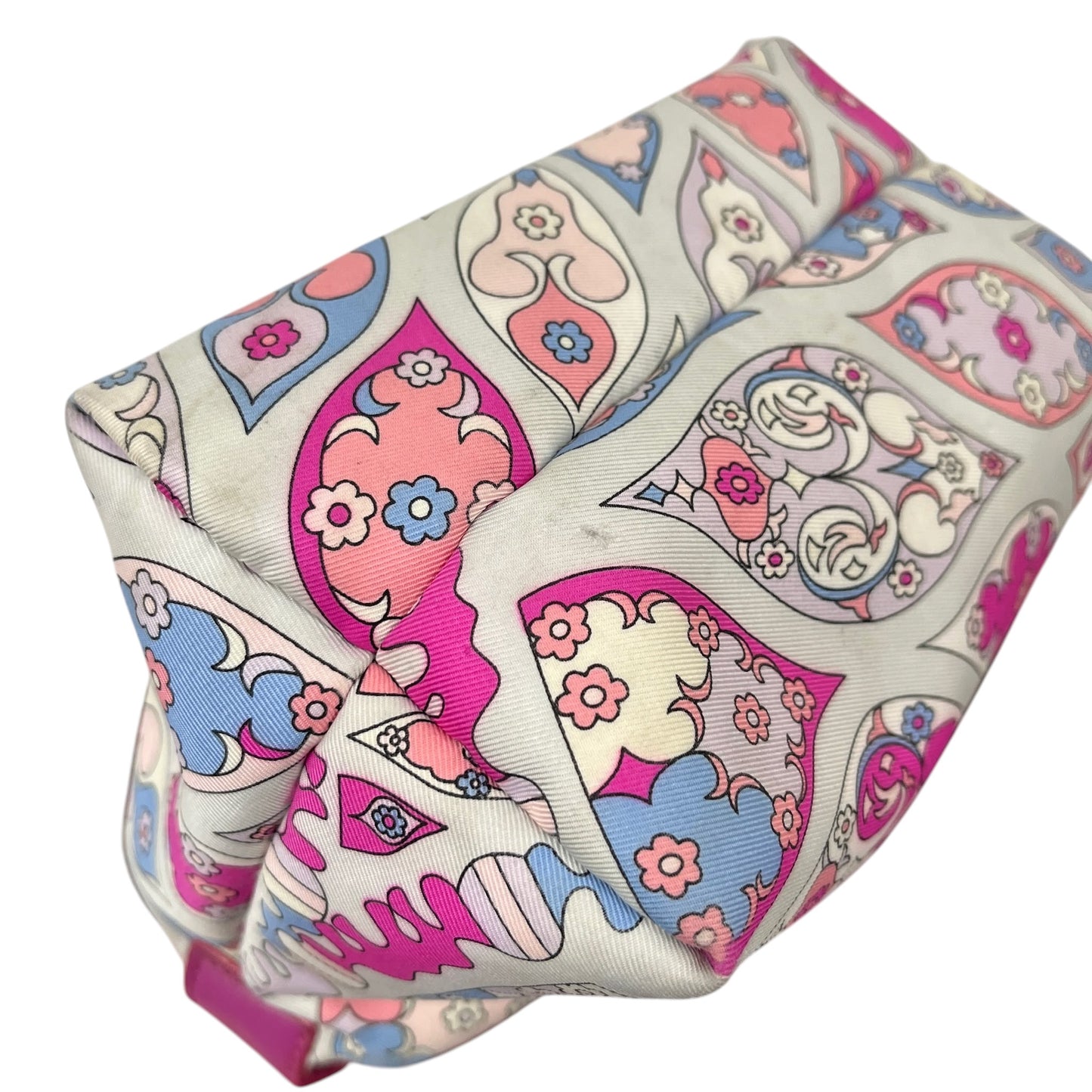 Pucci Vintage Pink & Blue Satin Mini Cosmetic Top Handle Pochette Bag 