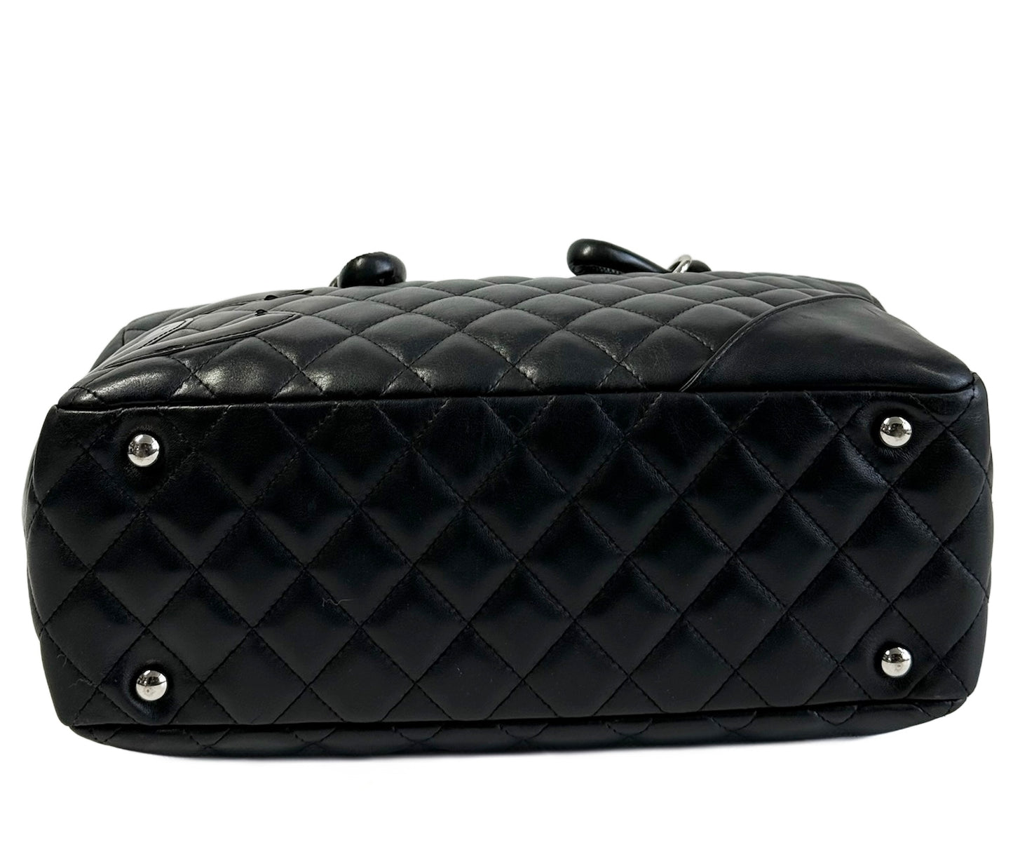 Chanel Vintage Black Quilted Lambskin Small Cambon CC Bowler Shoulder Bag