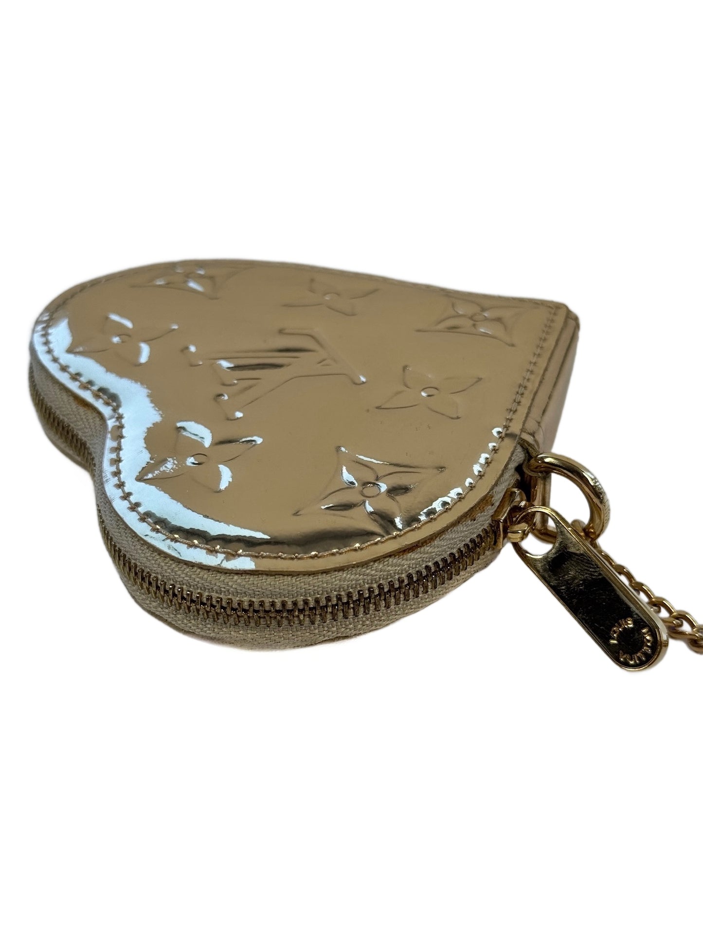 Louis Vuitton Vintage 2007 Gold Miroir Mirror Monogram Heart Coin Purse Bag Charm Pouch