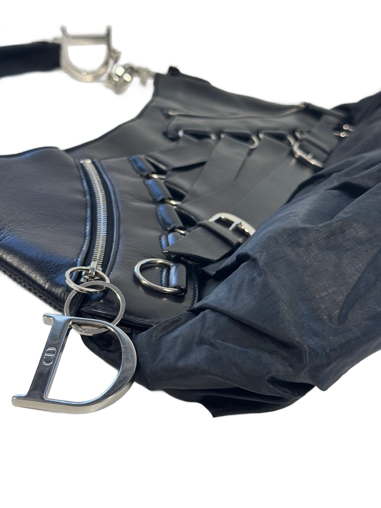 Dior Vintage 2004 Black Leather & Nylon Corset Ballet Ballerina Shoulder Bag