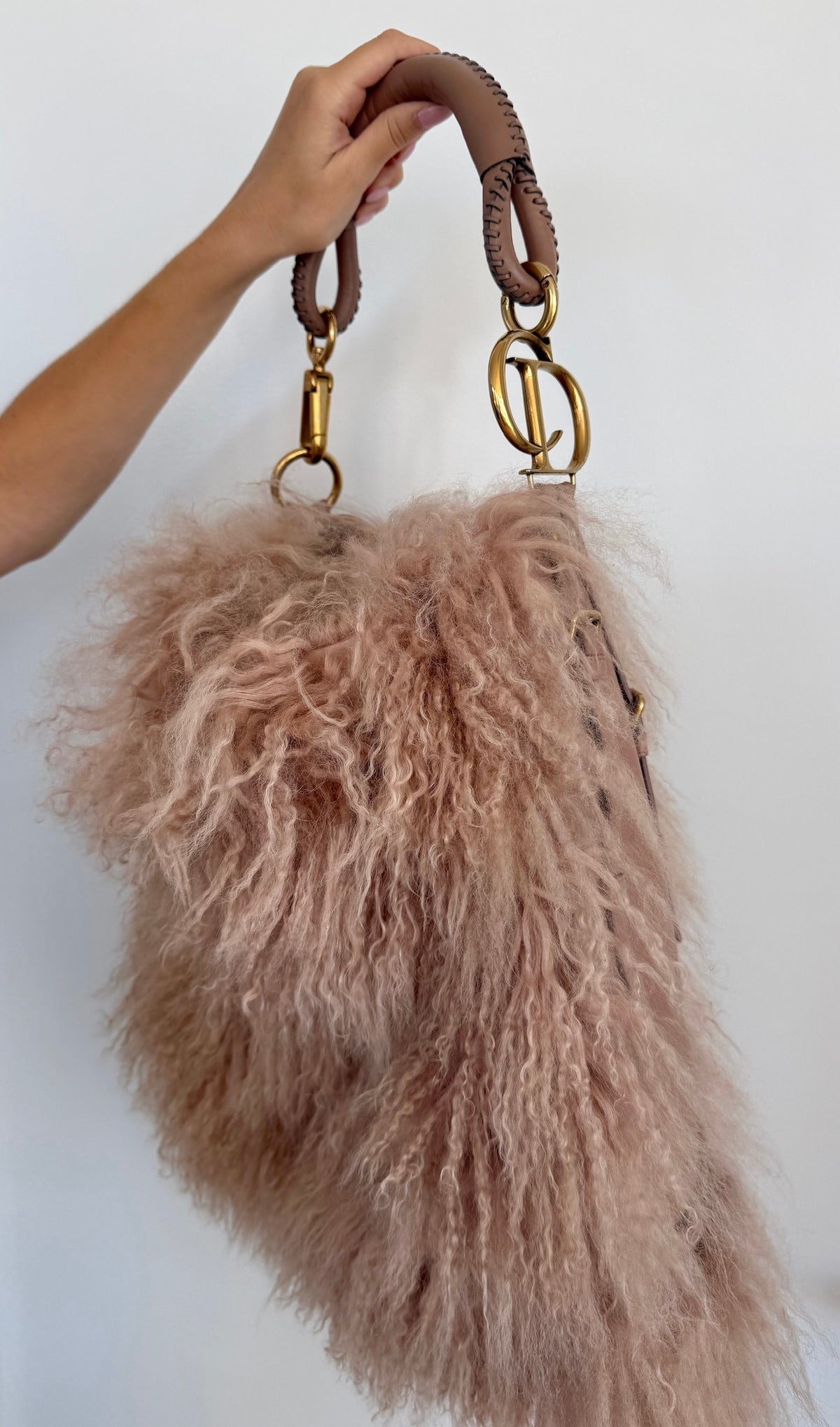 Dior Vintage 2000 Mauve Pink Mongolian Lamb Fur Libertine Shoulder Hobo Bag