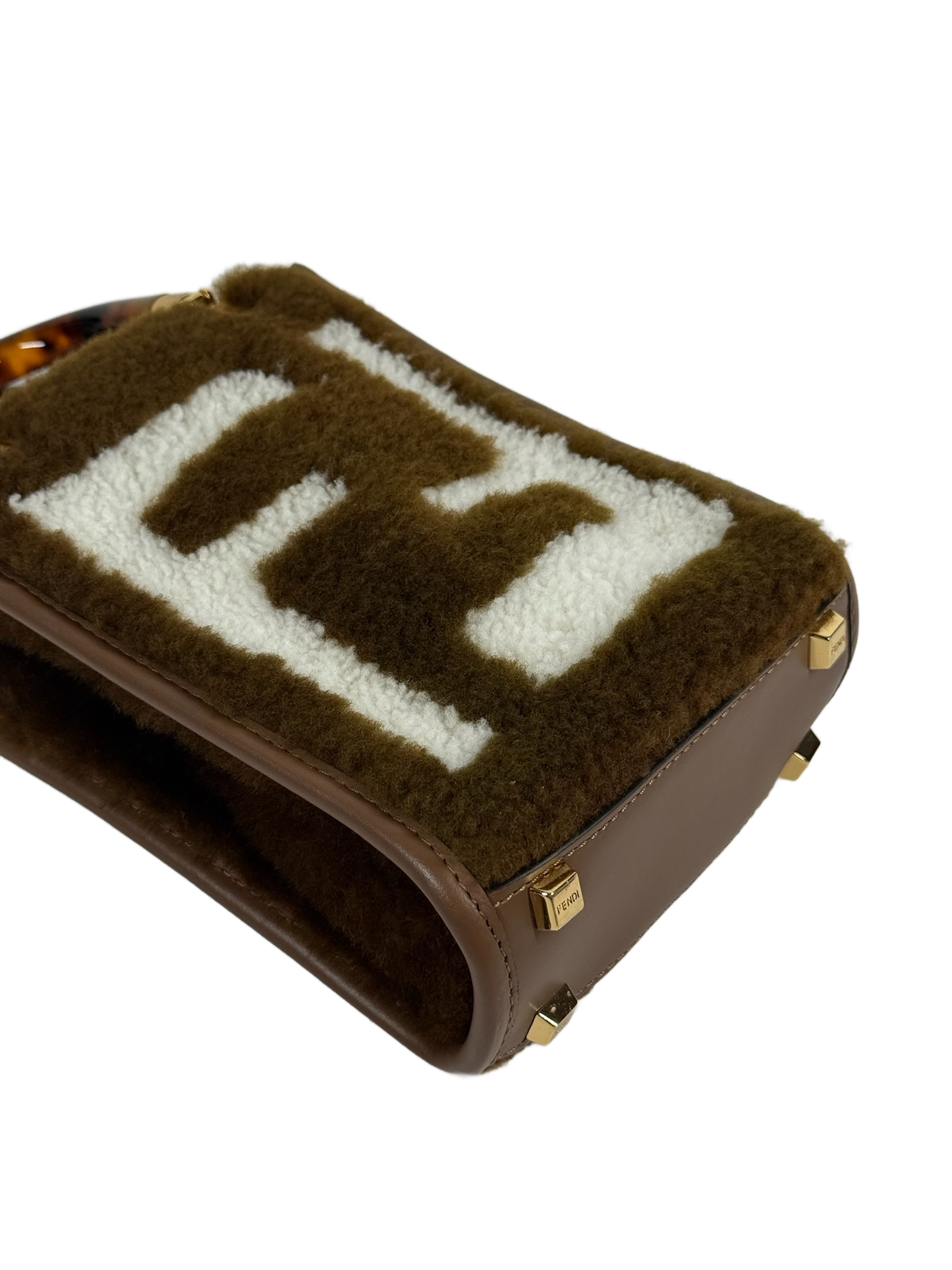 Fendi Brown Sherpa Mini Sunshine Shopper Tote 2-Way Bag