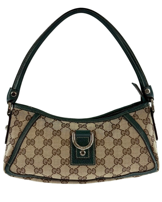 Gucci Brown GG Monogram Turquoise Leather Trim Abbey Pochette Shoulder Bag
