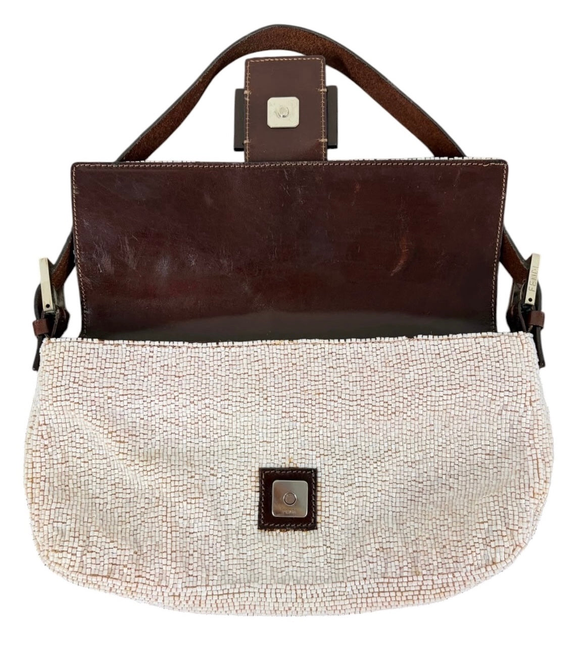 Fendi Vintage Light Pink Beaded Shoulder Baguette Bag 