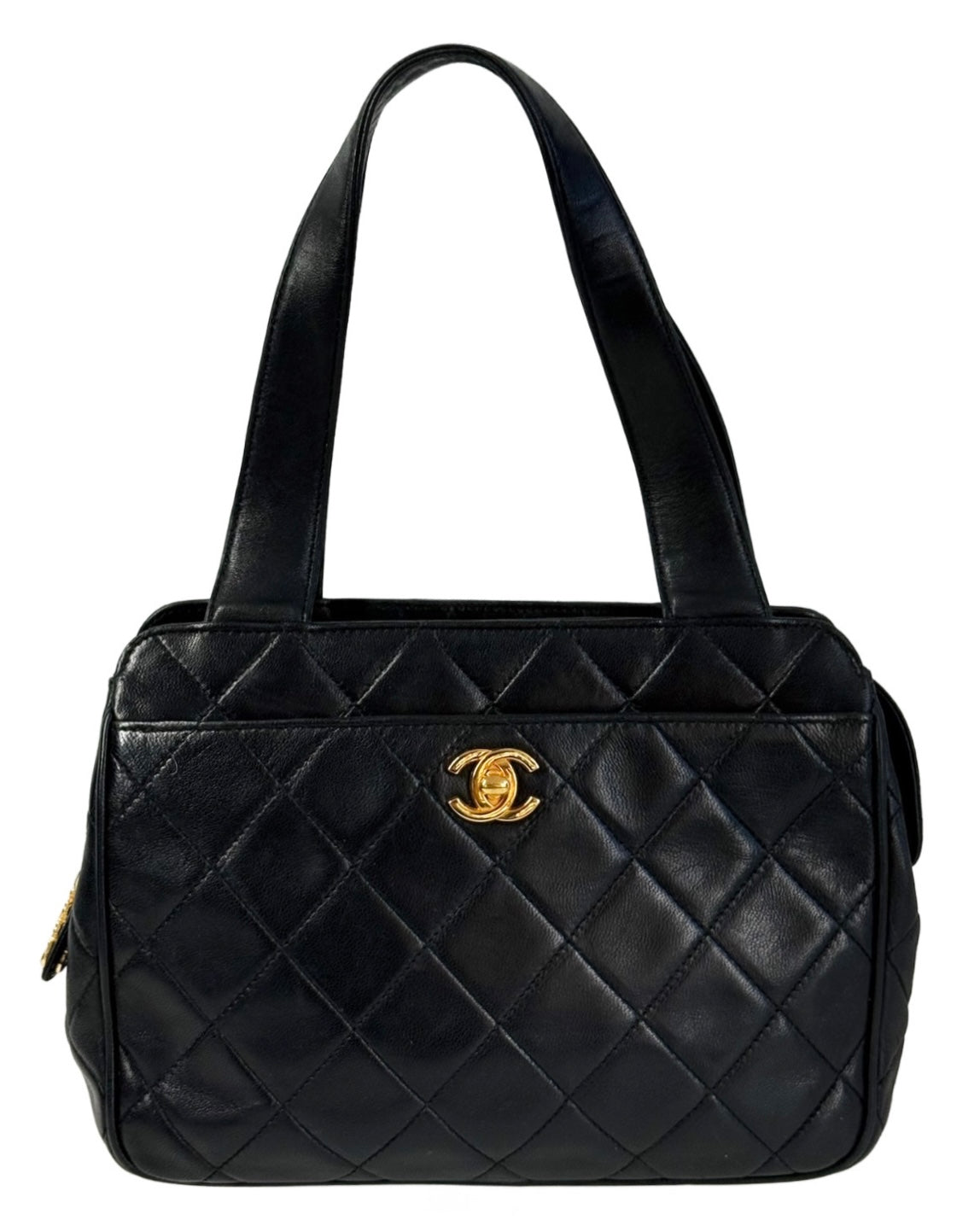 Chanel Vintage Black Quilted Lambskin Small Kelly Top Handle Shoulder Bag w 24K GPHW