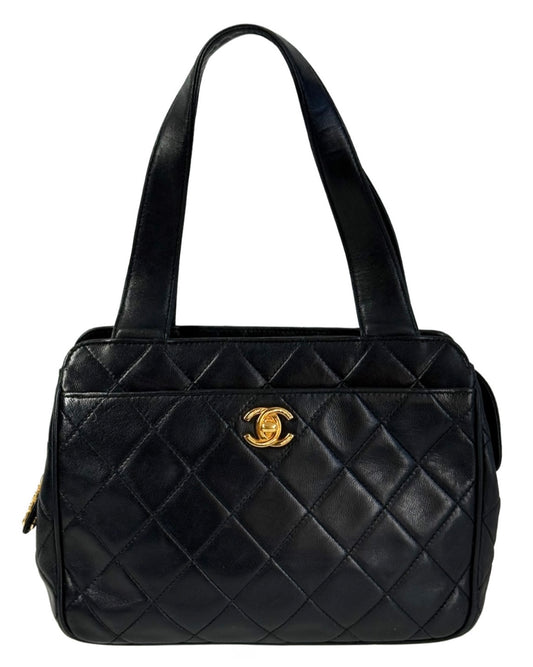 Chanel Vintage Black Quilted Lambskin Small Kelly Top Handle Shoulder Bag w 24K GPHW