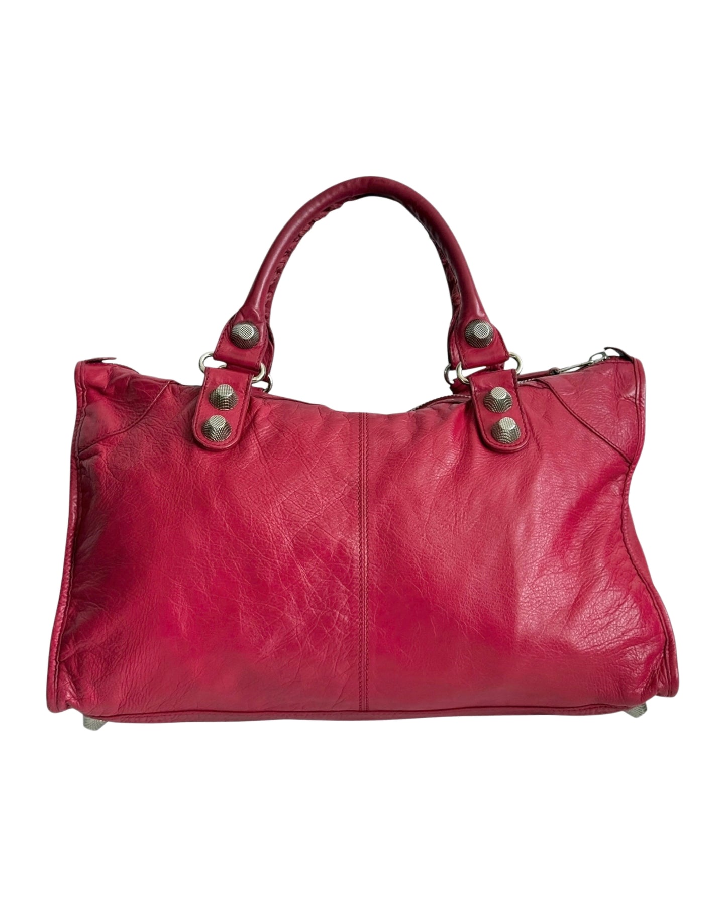 Balenciaga Rubisse Red Leather Giant 21 Silver Work Motocross City Bag
