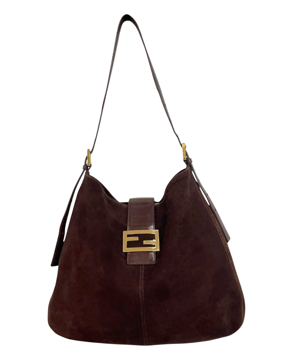 Fendi Vintage 90s Brown Suede Large Hobo Shoulder Crossbody Messenger Bag