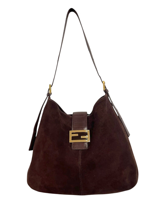 Fendi Vintage 90s Brown Suede Large Hobo Shoulder Crossbody Messenger Bag