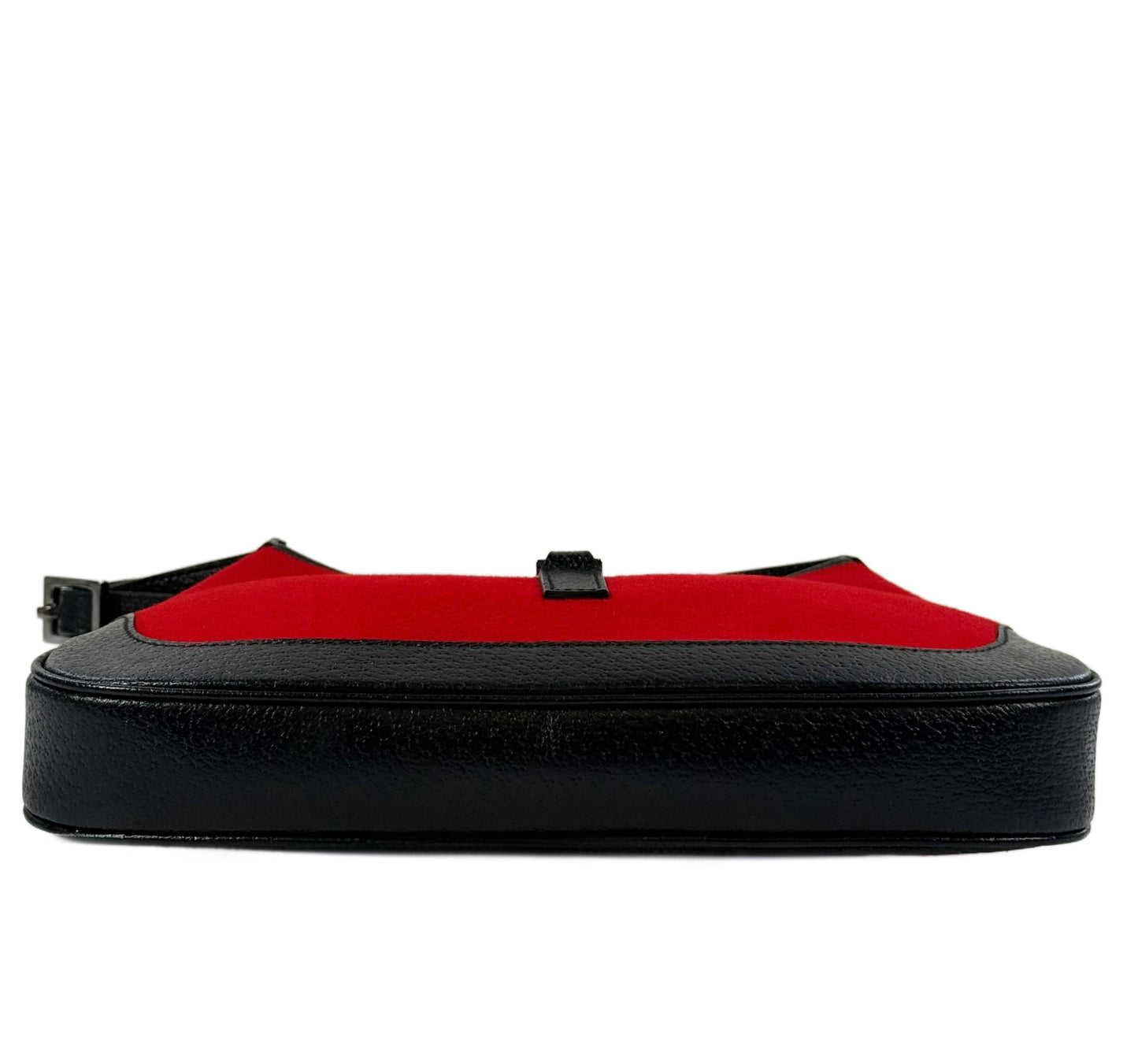 Gucci Vintage Red Felt Black Leather Trim Small Jackie O Shoulder Bag