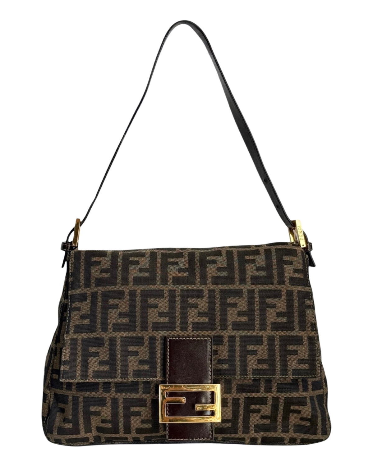 Fendi Vintage Brown Zucca Monogram Classic Mamma Shoulder Baguette Bag with GHW