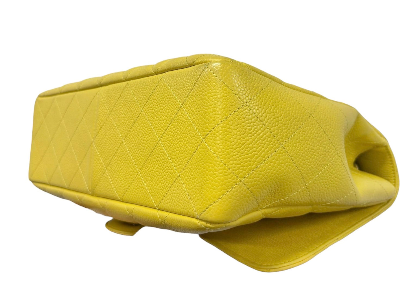 Chanel Yellow Quilted Caviar Jumbo Classic Single Flap Bag with Silver Hardware 