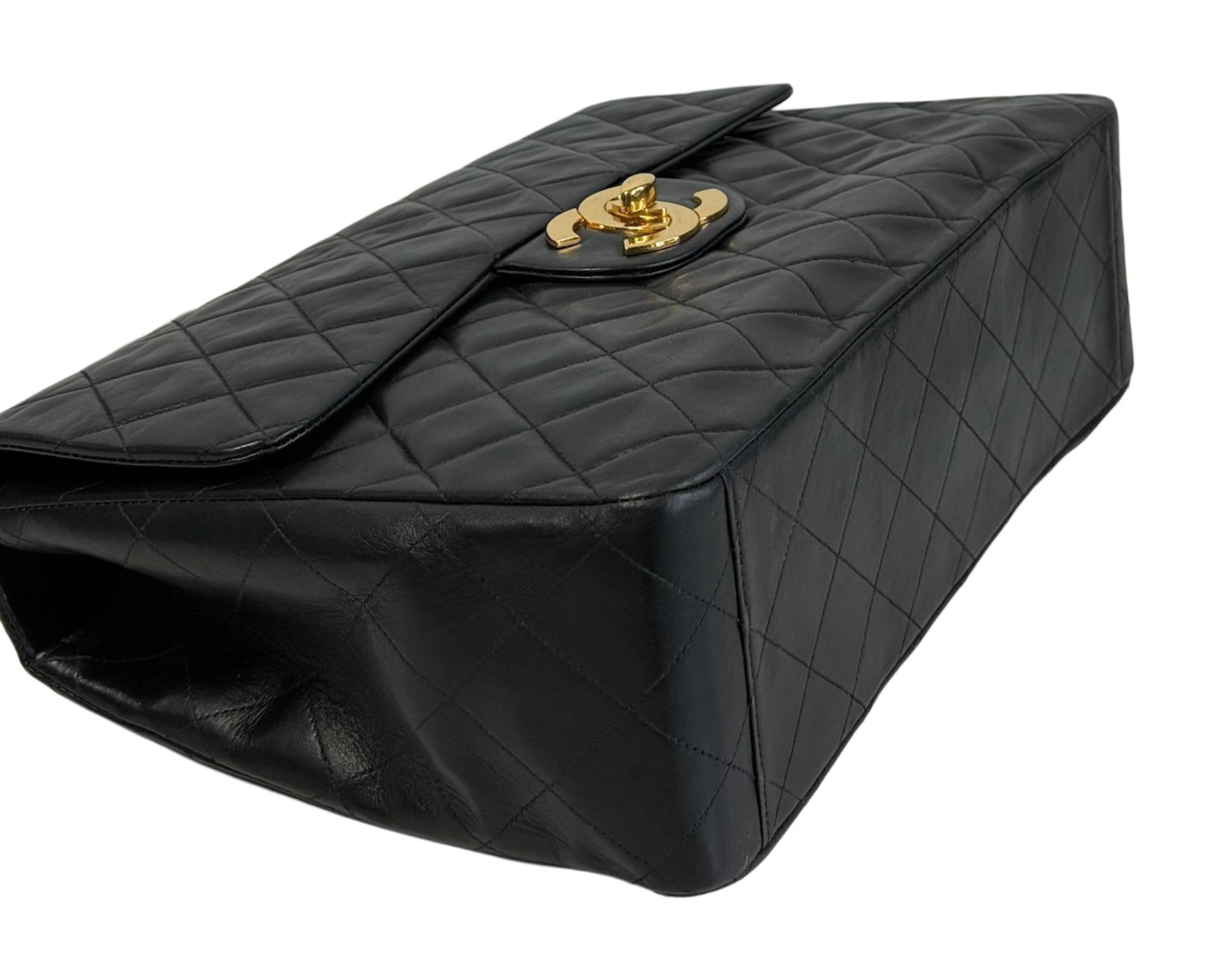 Chanel Vintage 90s Black Quilted Lambskin Jumbo XL Maxi CC Shoulder Classic Flap Bag