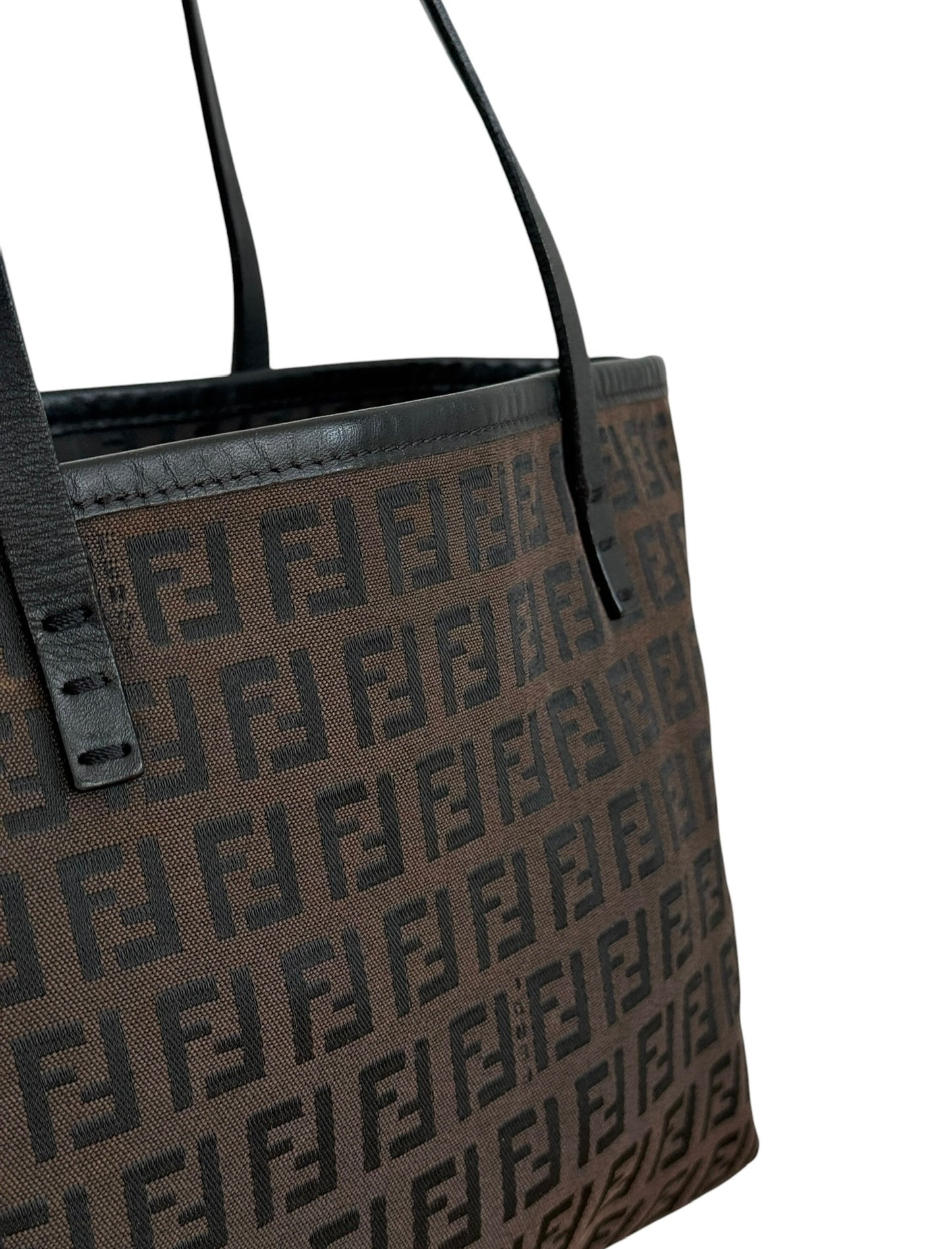 Fendi Vintage Dark Brown & Black Zuccchino Zucca Monogram Mini Small Shoulder Tote Bag