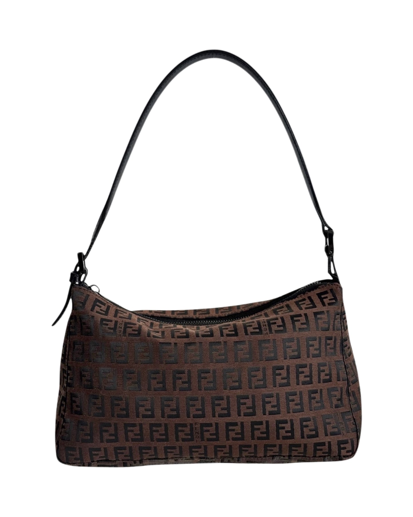 Fendi Vintage Dark Brown Zucchino Zucca Monogram Medium Shoulder Pochette Bag
