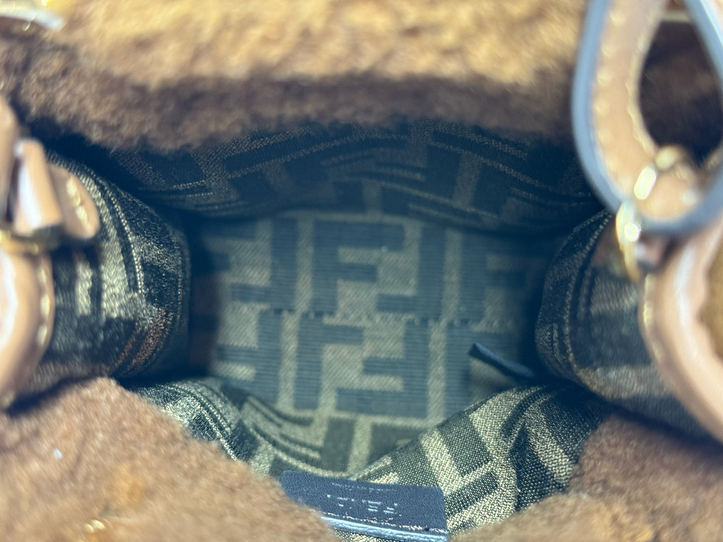 Fendi Brown Sherpa Mini Sunshine Shopper Tote 2-Way Bag