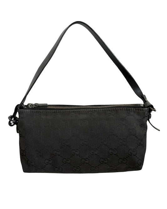 Gucci Vintage Black GG Monogram Leather Trim Small Pochette Bag