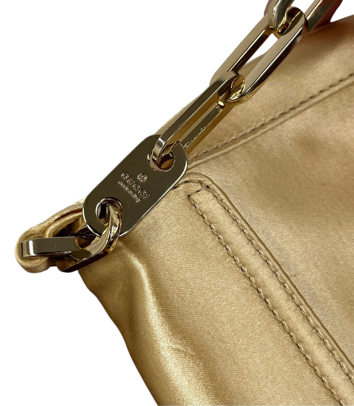 Gucci Vintage Champagne Gold Satin Chain Shoulder Evening Bag
