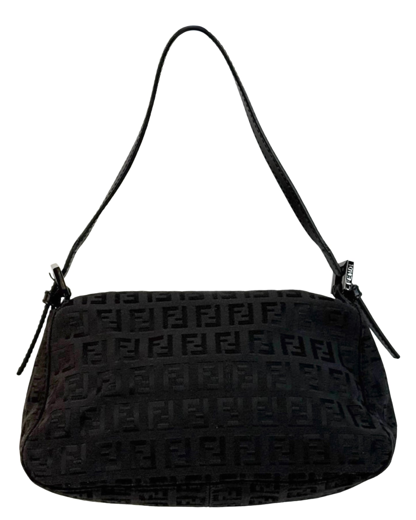 Fendi Vintage Black Zucchino Zucca Monogram Mini Mamma Shoulder Baguette Bag