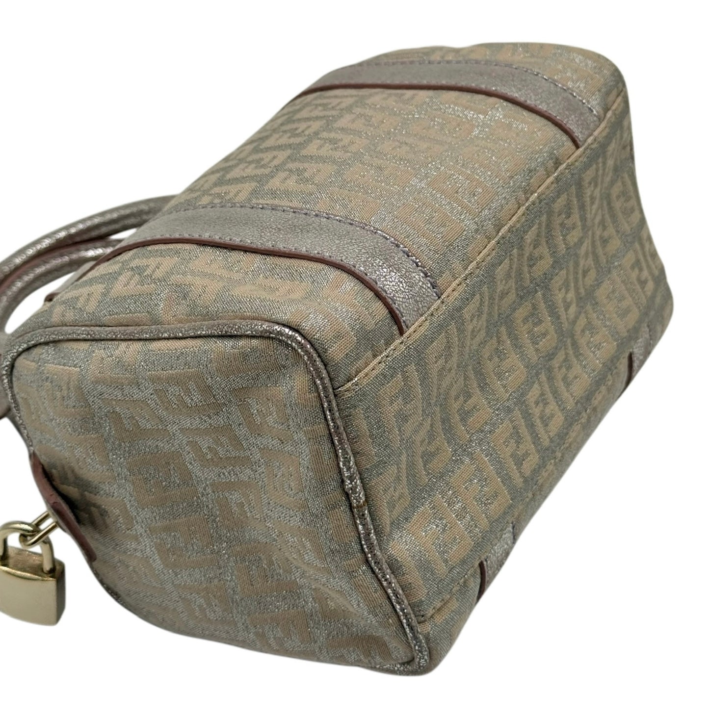 Fendi Vintage Metallic Pink Zucchino Zucca Monogram Mini Boston Top Handle Bag