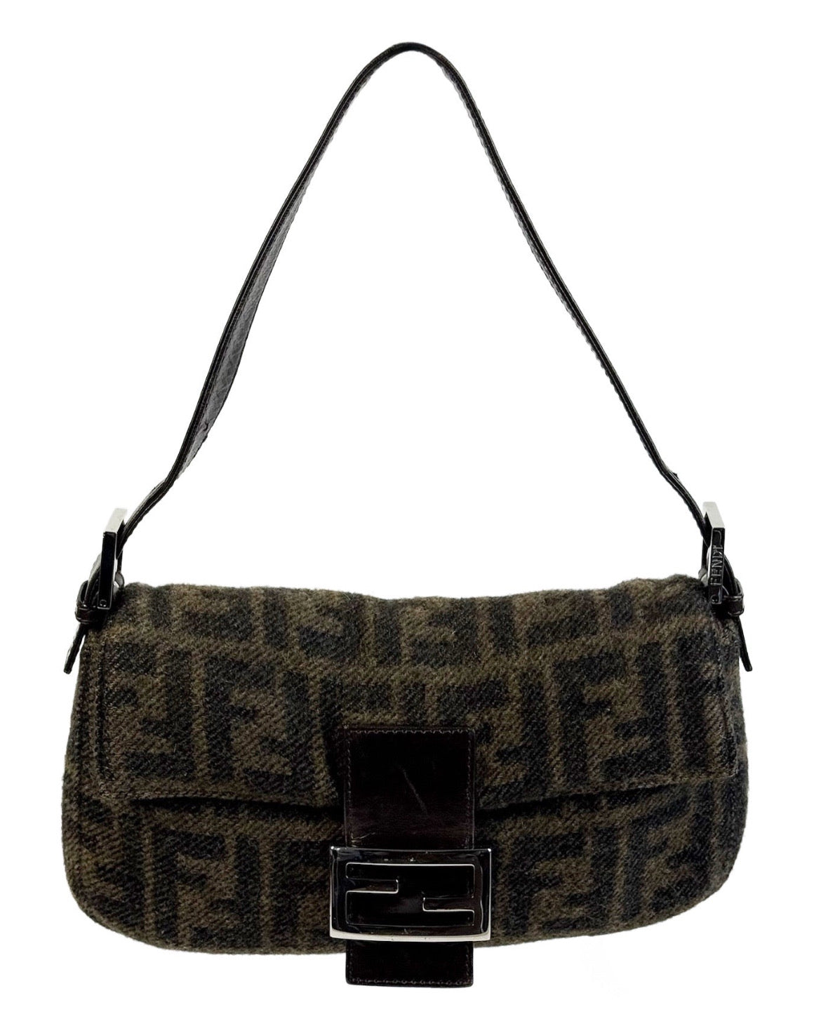 Fendi Vintage Brown Zucca Monogram Wool Knit Baguette