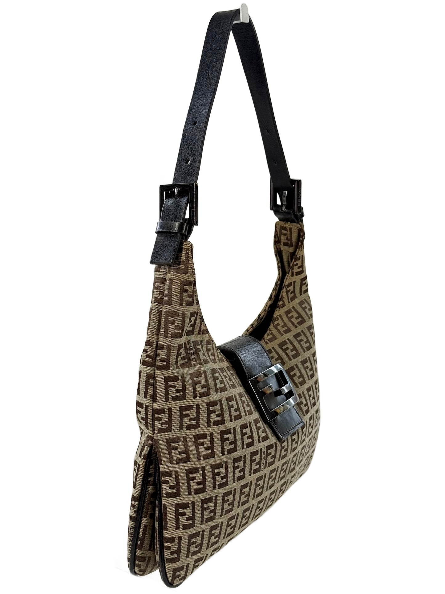 Fendi Vintage Light Brown Zucca Monogram Canvas Split Hobo Shoulder Bag