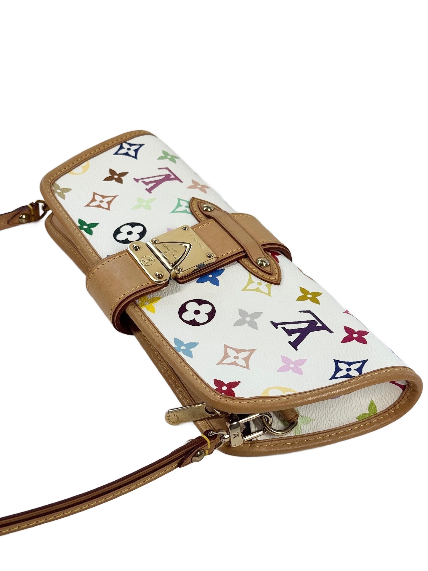 Louis Vuitton Vintage 00s Multicolor Blanc / White Monogram Shirley Pochette Shoulder Clutch Bag