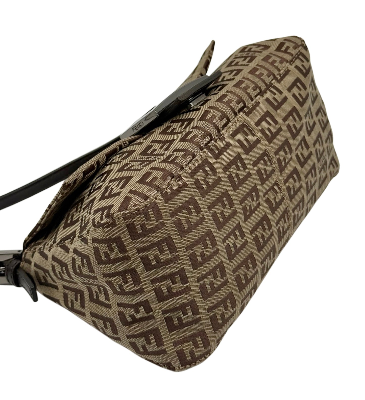 Fendi Vintage Light Brown Zucchino Zucca Monogram Mini Mamma Baguette Shoulder Bag