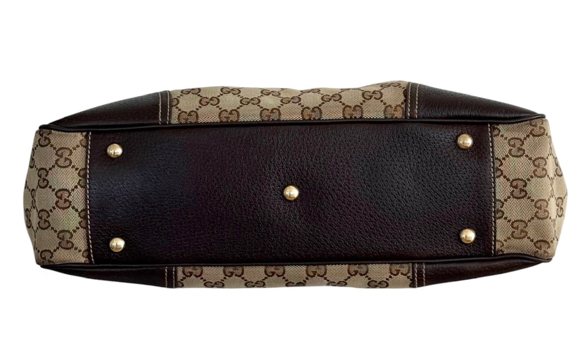 Gucci Vintage Brown GG Monogram Princy Medium Shoulder Tote Bag with Webb Stripe Bow