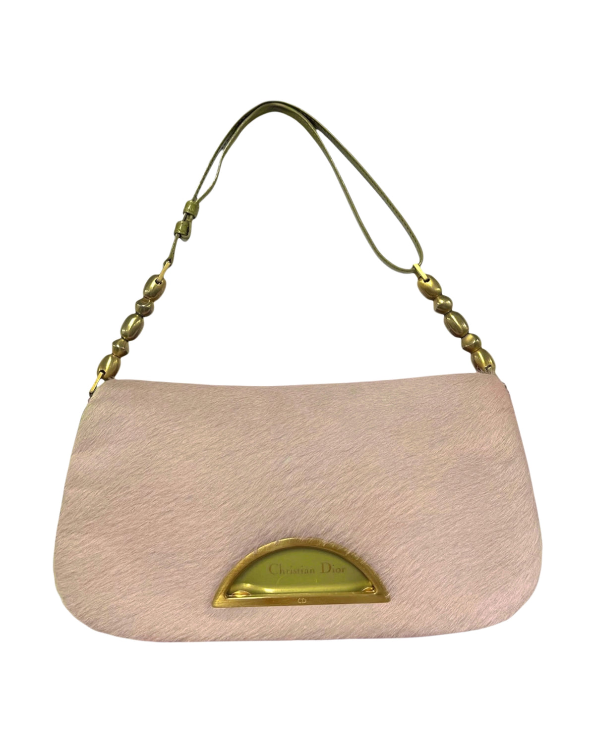 Dior Vintage 00s Pink Pony Hair & Fuchsia Python Green Trim Malice Shoulder Bag