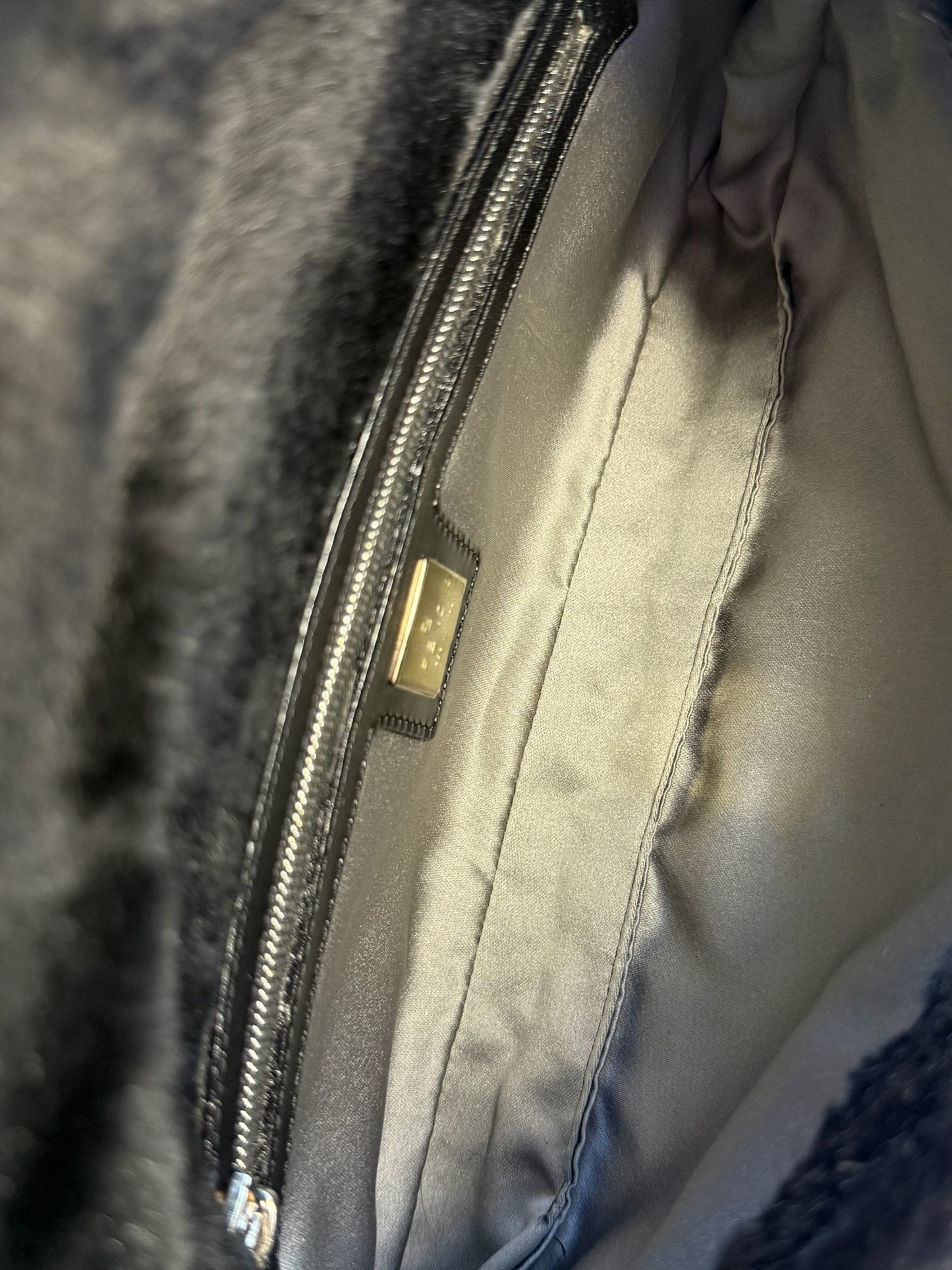 Fendi Vintage Black Rabbit Fur Shoulder Baguette Bag