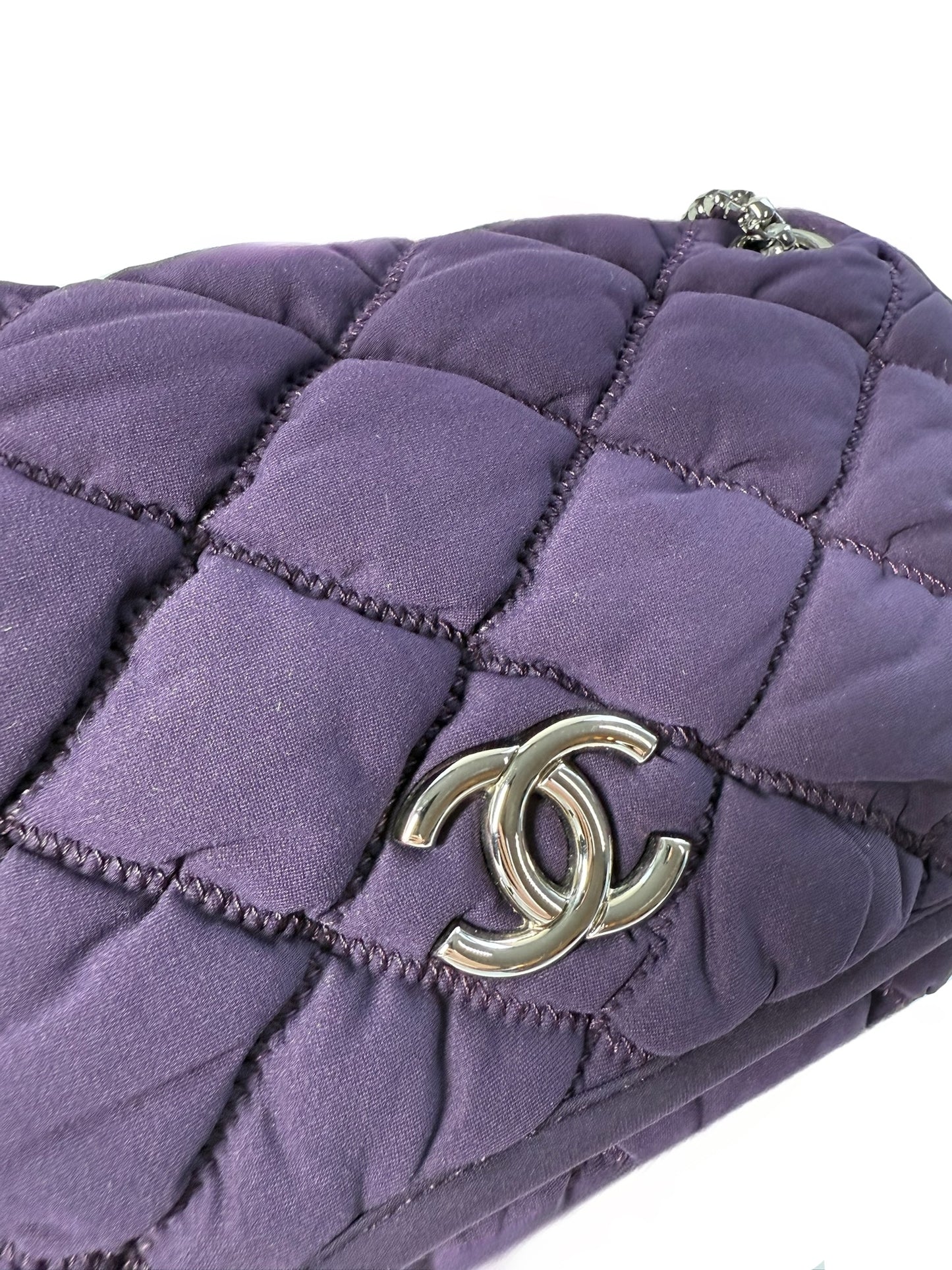 Chanel Vintage Purple Nylon Bubble Quilted Small Shoulder Flap Bag