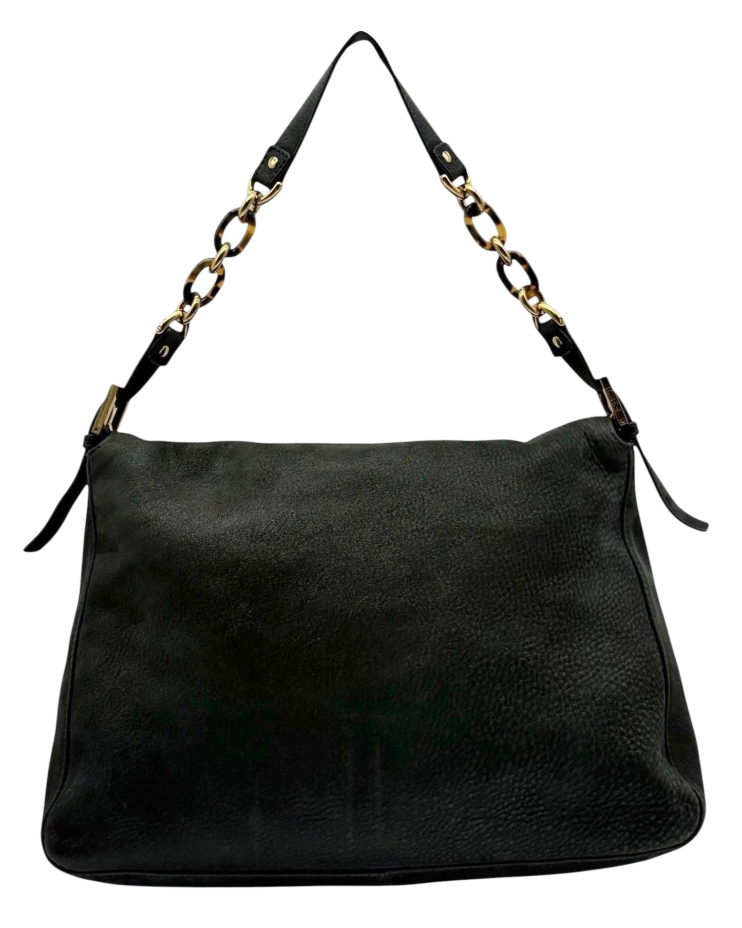 Fendi Vintage Black Micro Suede XL Mamma Baguette with Marble Logo
